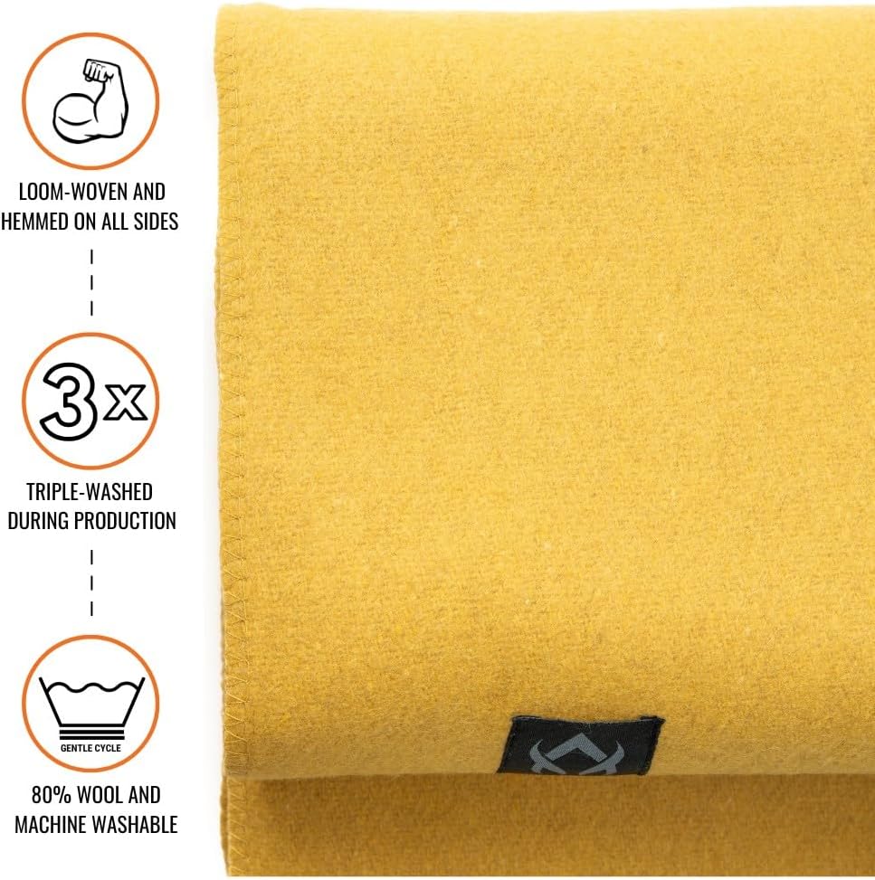 Arcturus Military Wool Blanket - Warm, Thick, Washable - Great for Outdoors, Camping, Stadium Blanket, Picnics, Travel - Car & Bushcraft Survival Kits