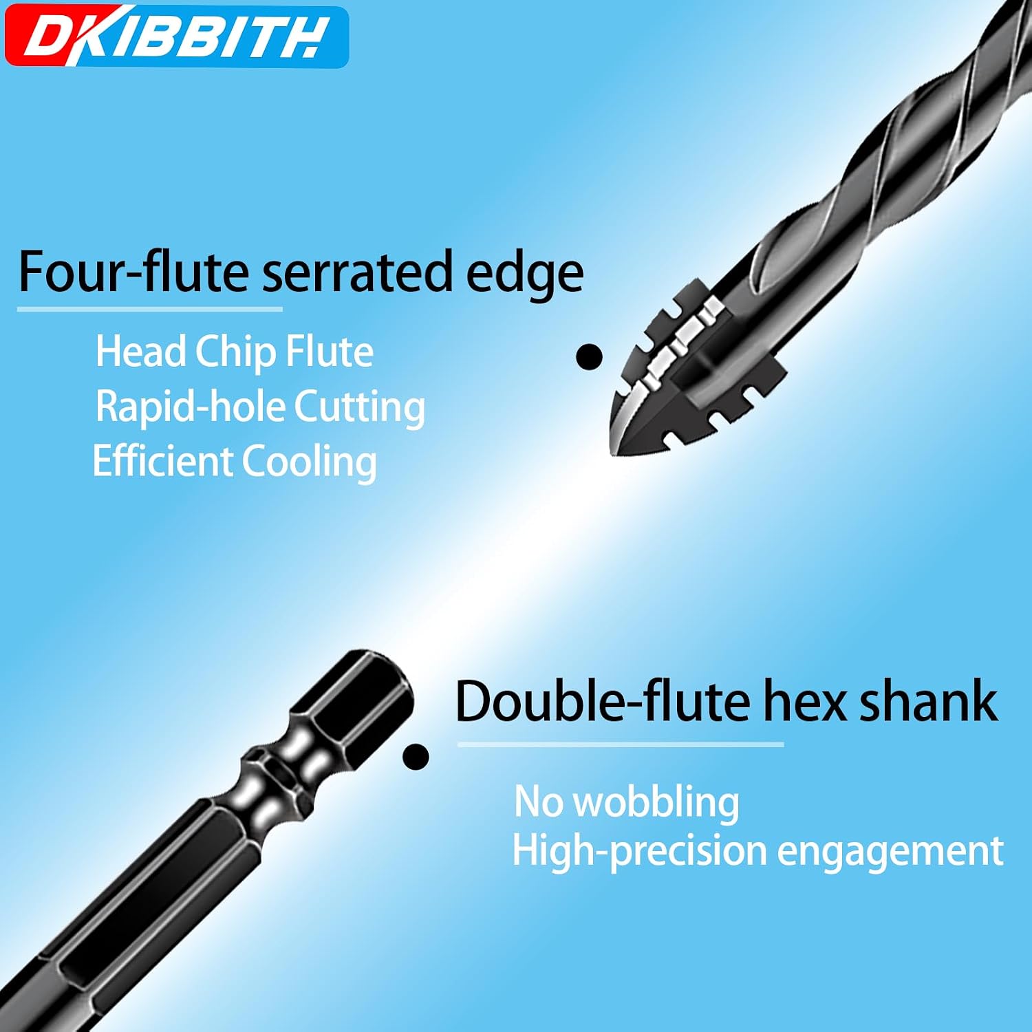 10-Piece Masonry Drill Bit Set for Concrete Tile Glass Ceramic Brick, 1/8 to 1/2 Inch Drilling Bits with Triangle Handle