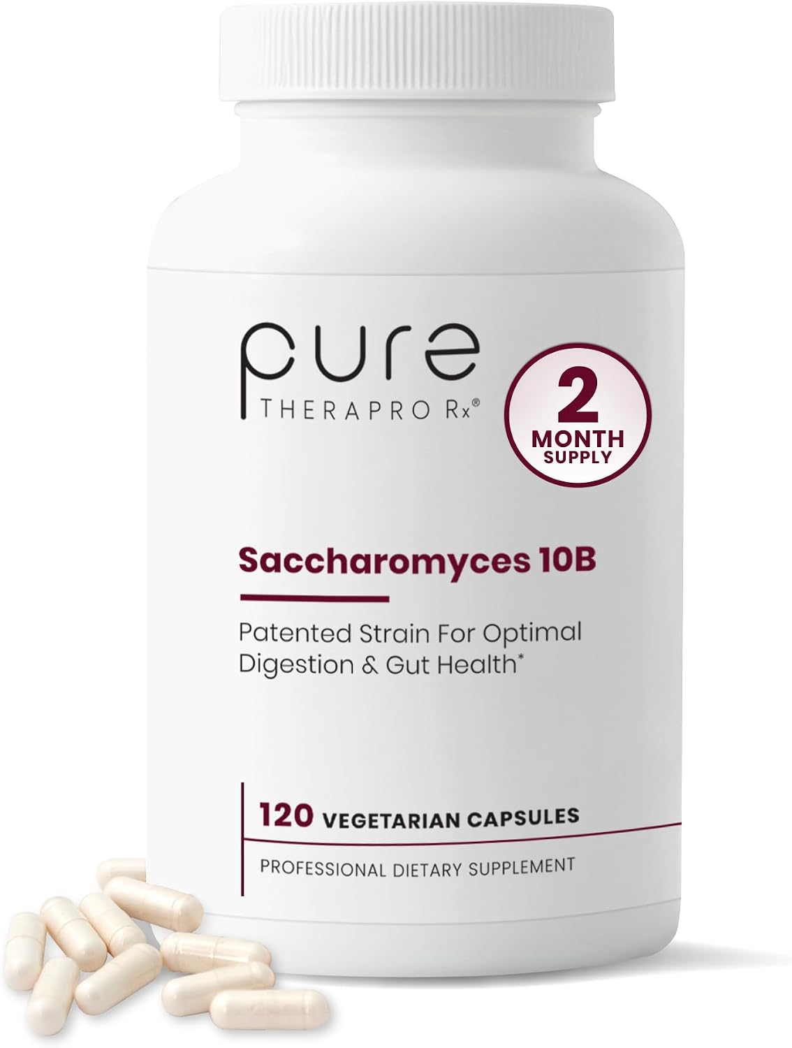 Pure Therapro Rx Saccharomyces 10B Probiotic, 120 Capsules | Supports Gut & Digestive Health, 10B CFU Saccharomyces Boulardii, For Men & Women, No Fillers, Made in USA, Pharma Grade