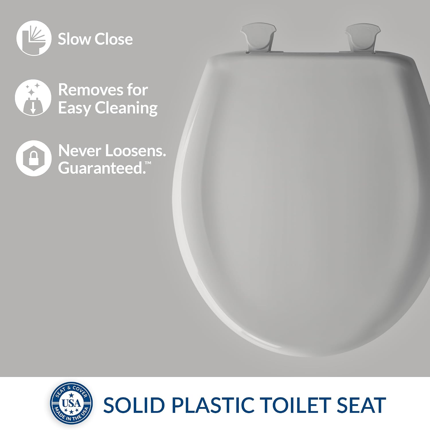 Bemis Classic Colors Slow Close Toilet Seat, Easy Clean Hinges and Durable Plastic Seat, Made in USA, Elongated, Black
