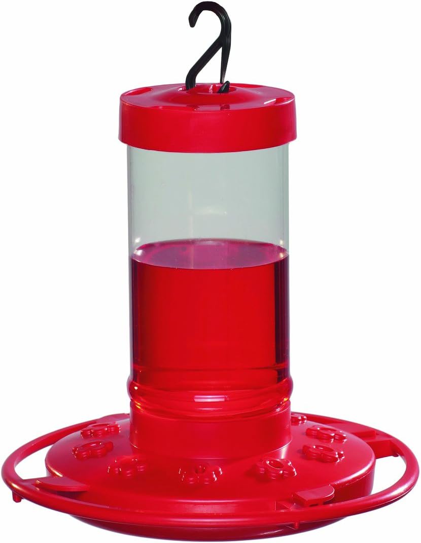 First Nature Hummingbird Feeder - 10 Feeding Ports - Red Base | Wide Mouth Prevents Messy Spills - Sealing Ring Prevents Bottom Leaks - Multi-Port Base Accommodates Flocks