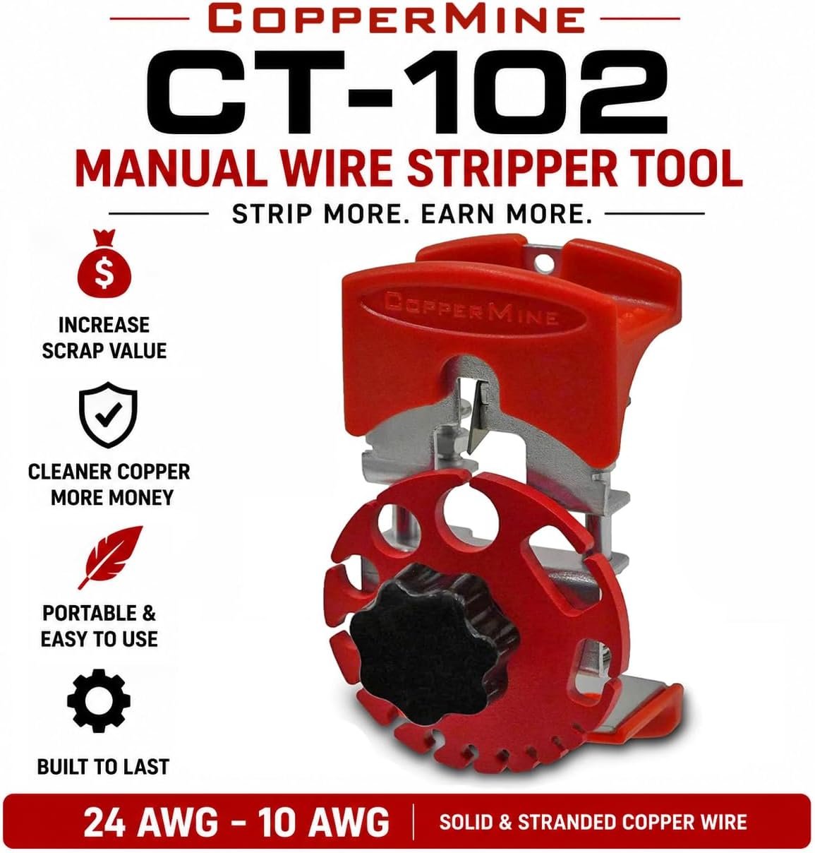 CopperMine CT-102 Manual Copper Wire Stripper Tool, Portable Handheld Wire Stripping Tool for Scrap Copper Recycling