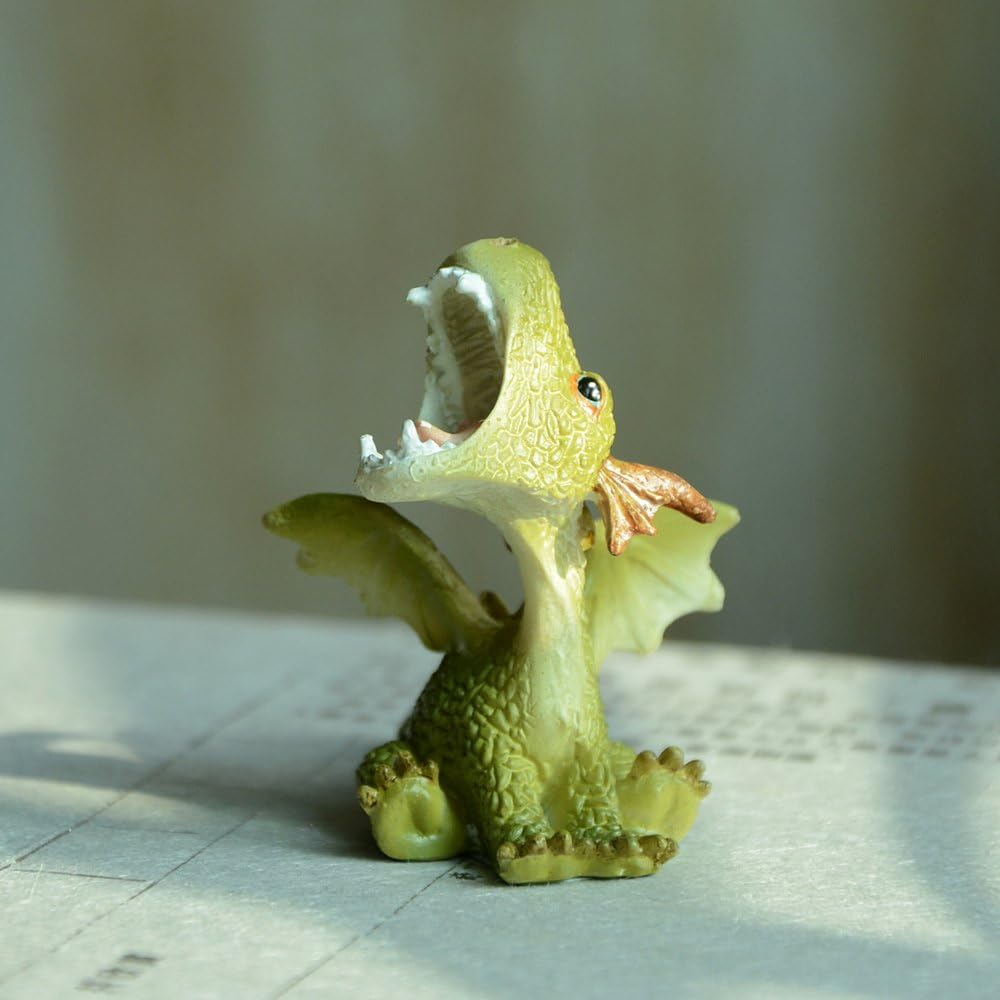 Top Collection Miniature Fairy Garden and Terrarium Statue, Mini Dragon, Green