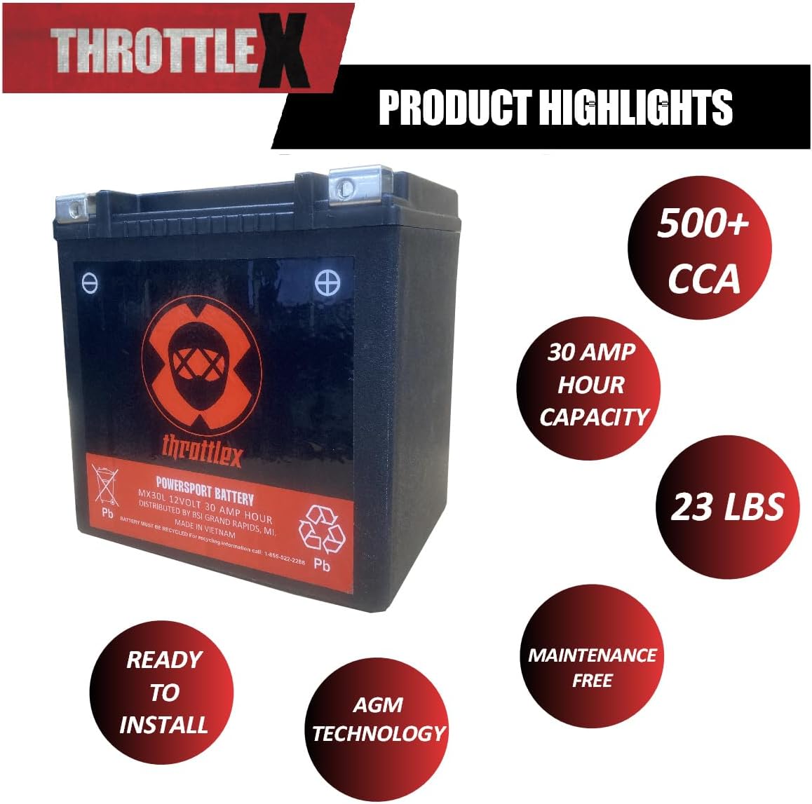 MX30L - MOTORCYCLE BATTERY - 600+ CCA