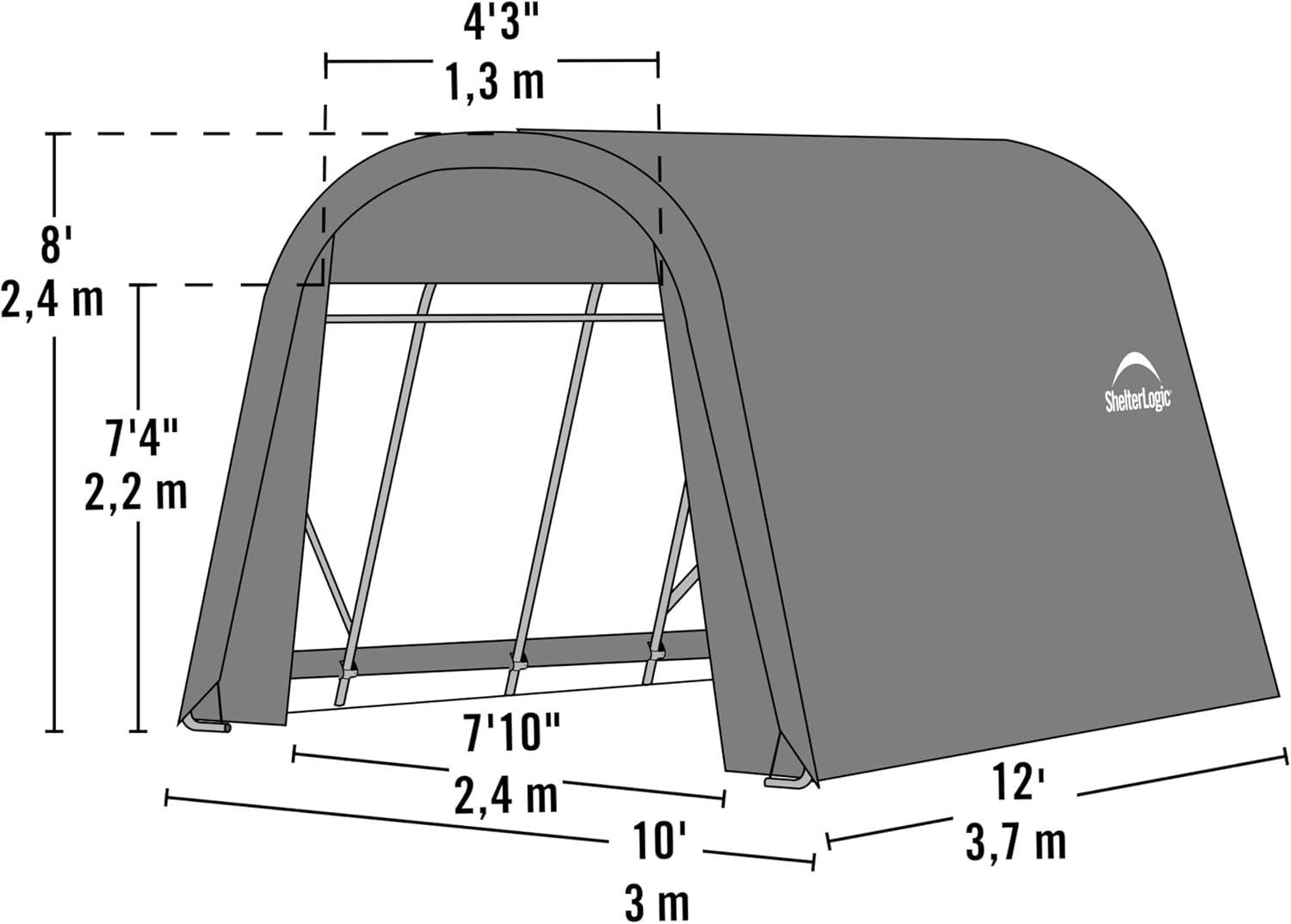 ShelterLogic 77813 Grey 10'x12'x8' Round Style Shelter