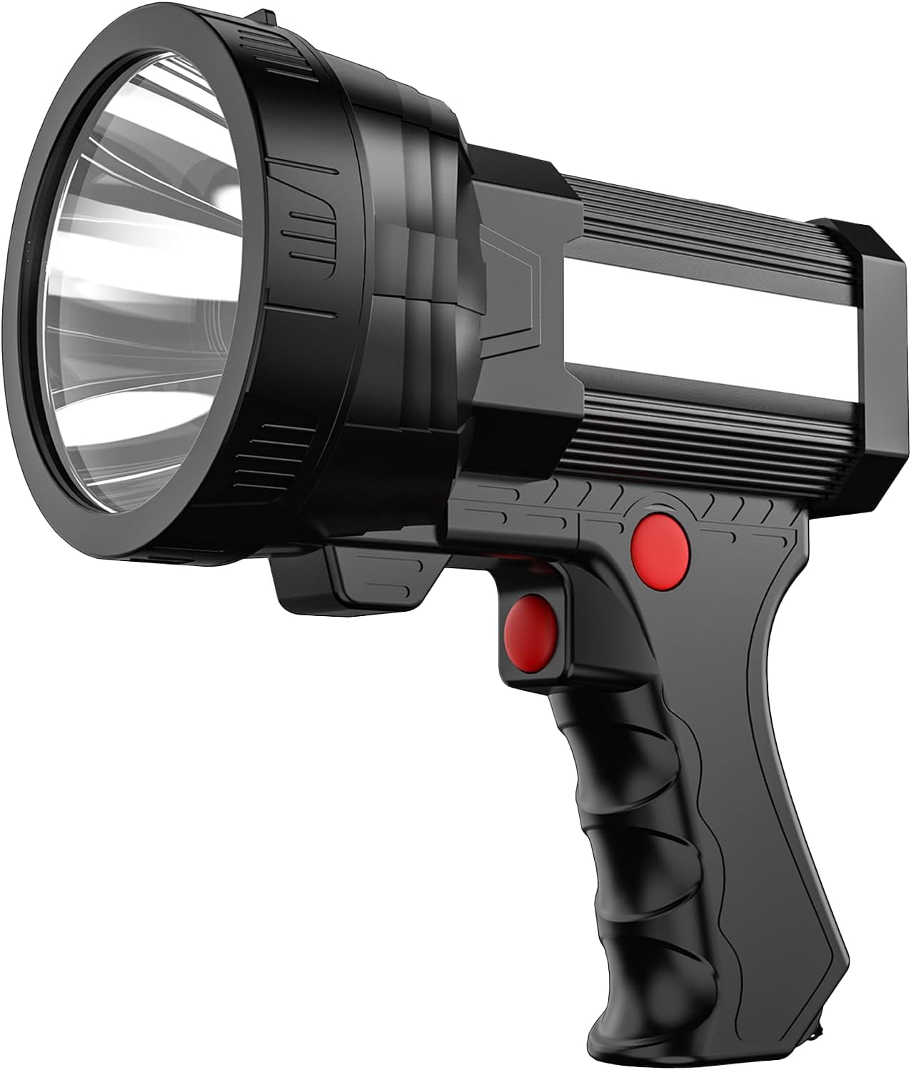 BIGSUN Q953 Rechargeable Spotlight,100000 High Lumen LED Flashlightv with COB Flood Light, Built-in 10,000 mAh Li-Ion Battery for Patrol, Working, Hunting, Red Lens and Tripod