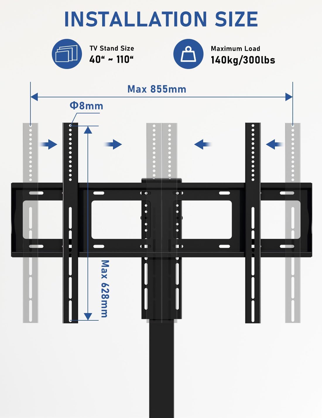 DIHOOL Motorized TV Lift for 85″ - 100″Giant Screen TVs, Pop Up Vertical TV Stand with Remote Control and Obstacle Detection, 59″ Stroke