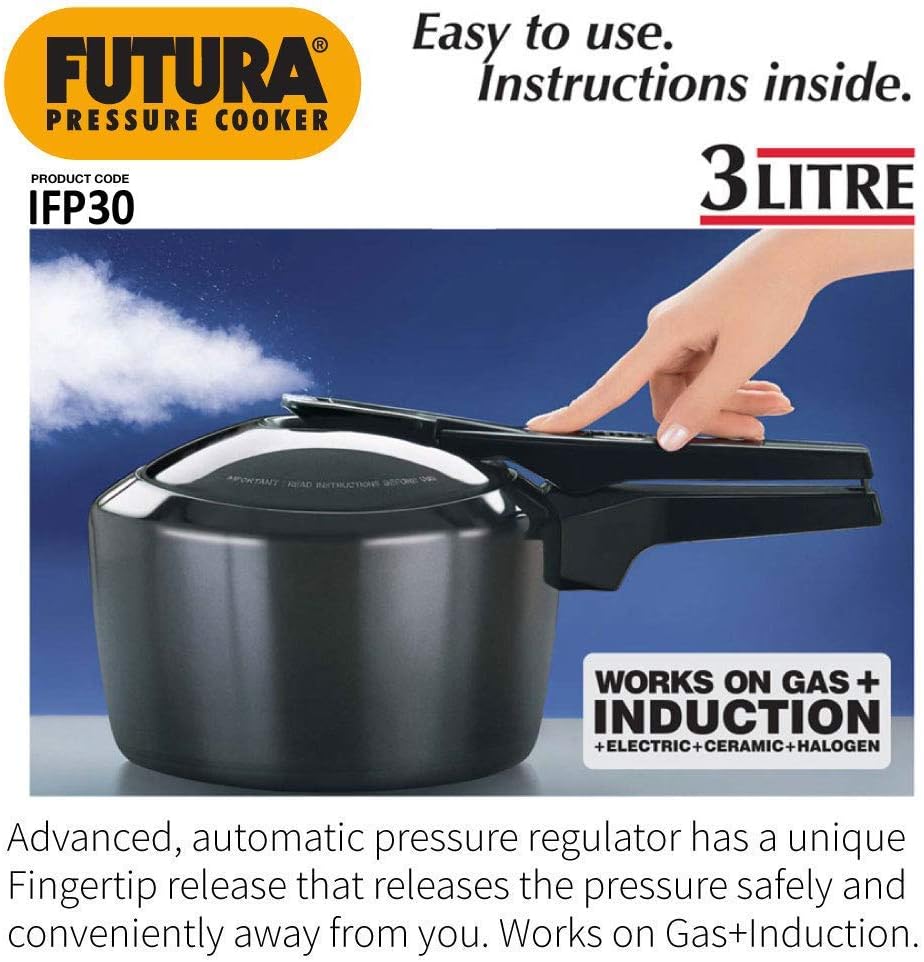 Hawkins Futura 5 Litre Pressure Cooker, Hard Anodised Inner Lid Pressure Cooker, Induction Cooker, Pan Cooker, Black (IFP50)
