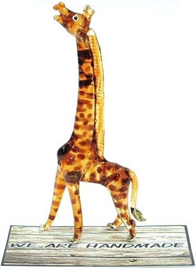 Handmade Mini 3.5" Blown Glass Giraffe Savannah Figurines Figures Art, Collectible Dollhouse Gift Ideas, Miniature Safari Animals