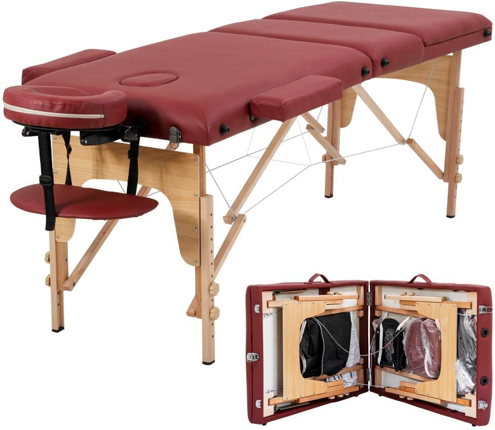 BestMassage | Portable Massage Table | 24" Wide, Black PU Leather | Lightweight, 2-Fold Massage Table with Height Adjustment, 450lbs Capacity, Carry Bag | For Massage, Facial, Tattoo, Home, Spa