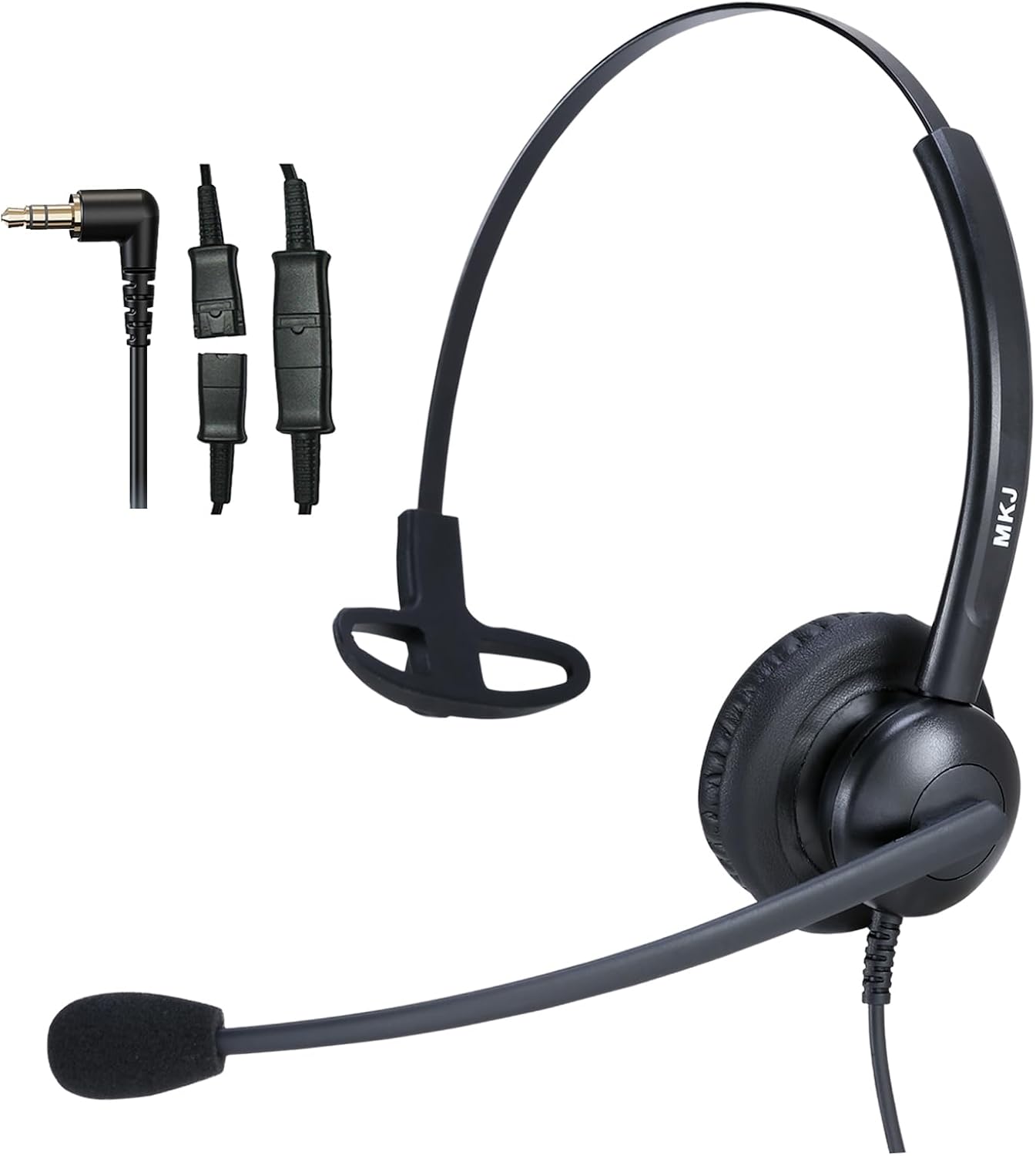 MKJ Corded 2.5mm Office Headset with Microphone for Cisco Panasonic Phones | Noise Cancelling, Wired Headphones for Call Center Telephone