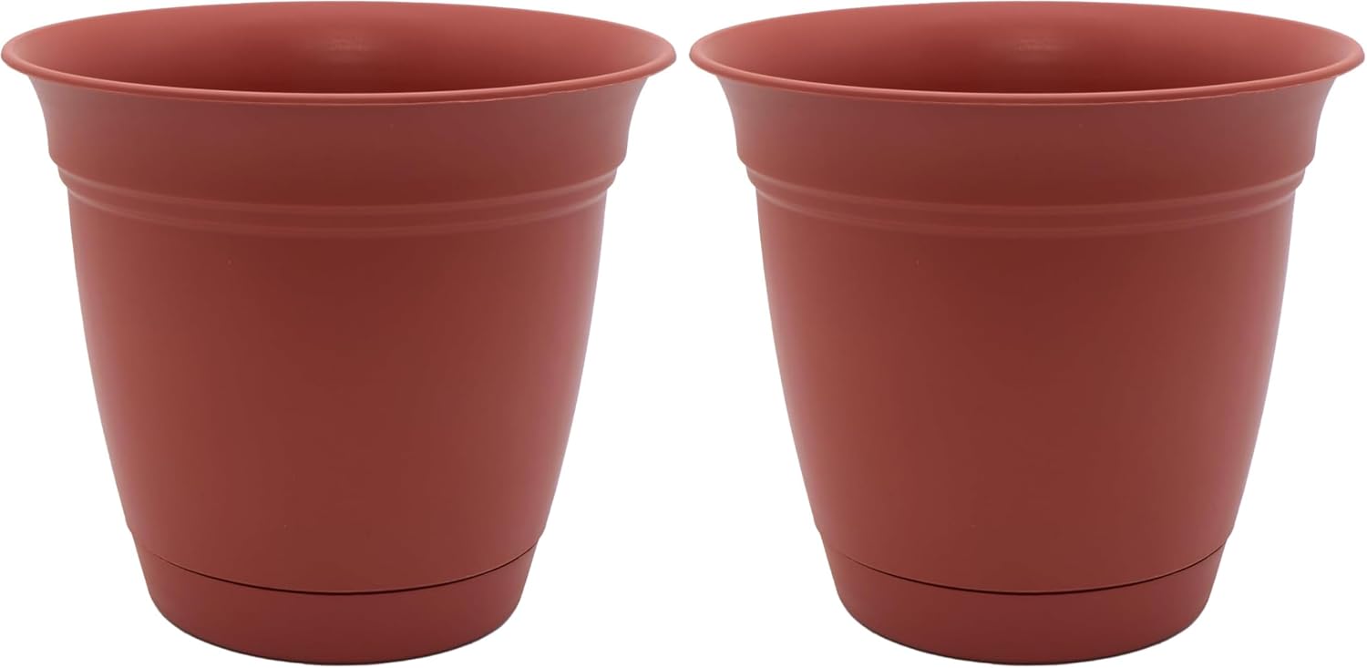 The HC Companies Eclipse Round Planter with Saucer - Outdoor & Indoor Plant Pot with Drainage Holes - Lightweight