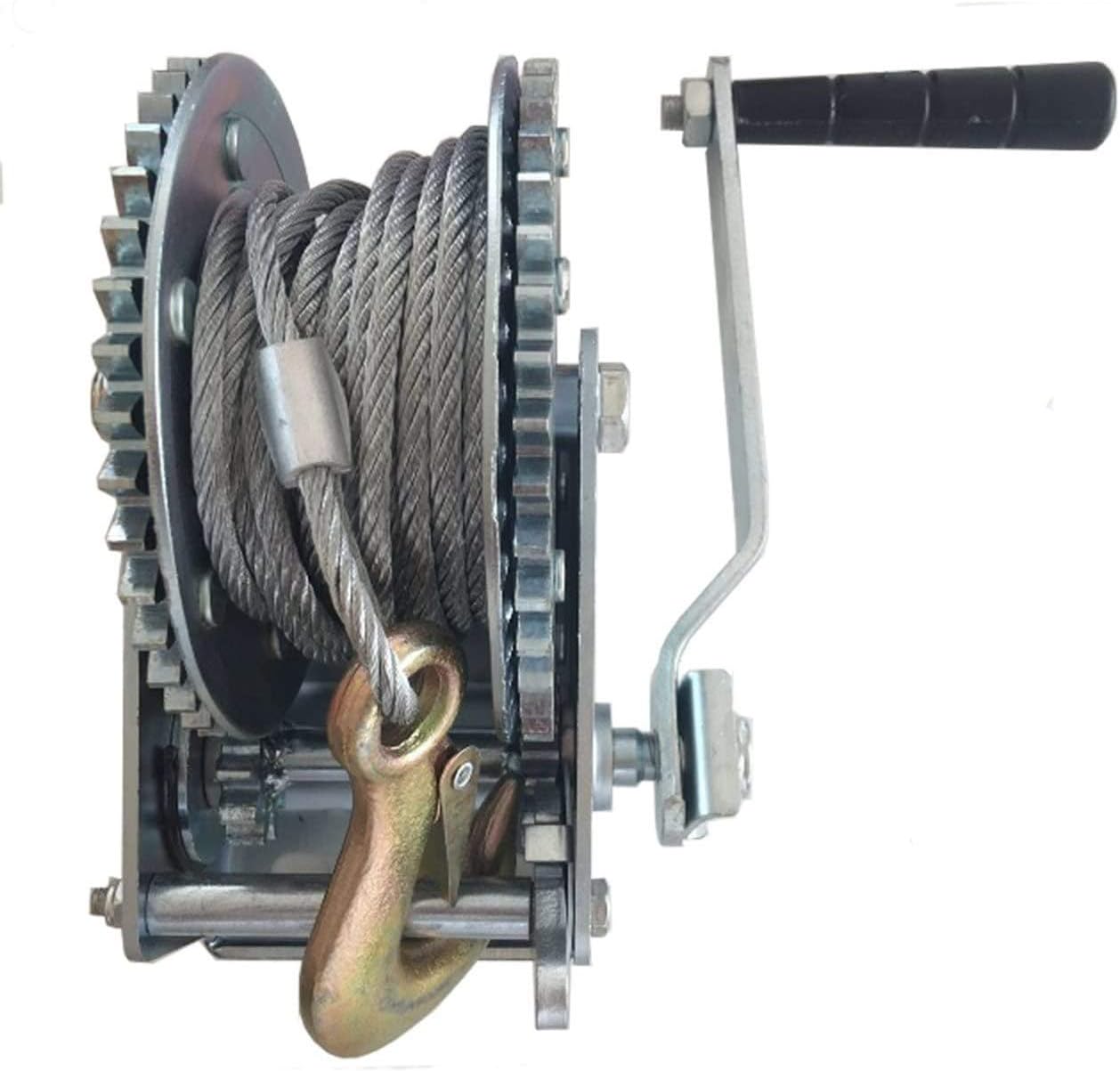 BOSS Buck Durable Steel Versatile 1 Way Ratchet Style Zinc Plating 1200 LB Winch for Game Feeder| Over 26' Cable and Hook Included