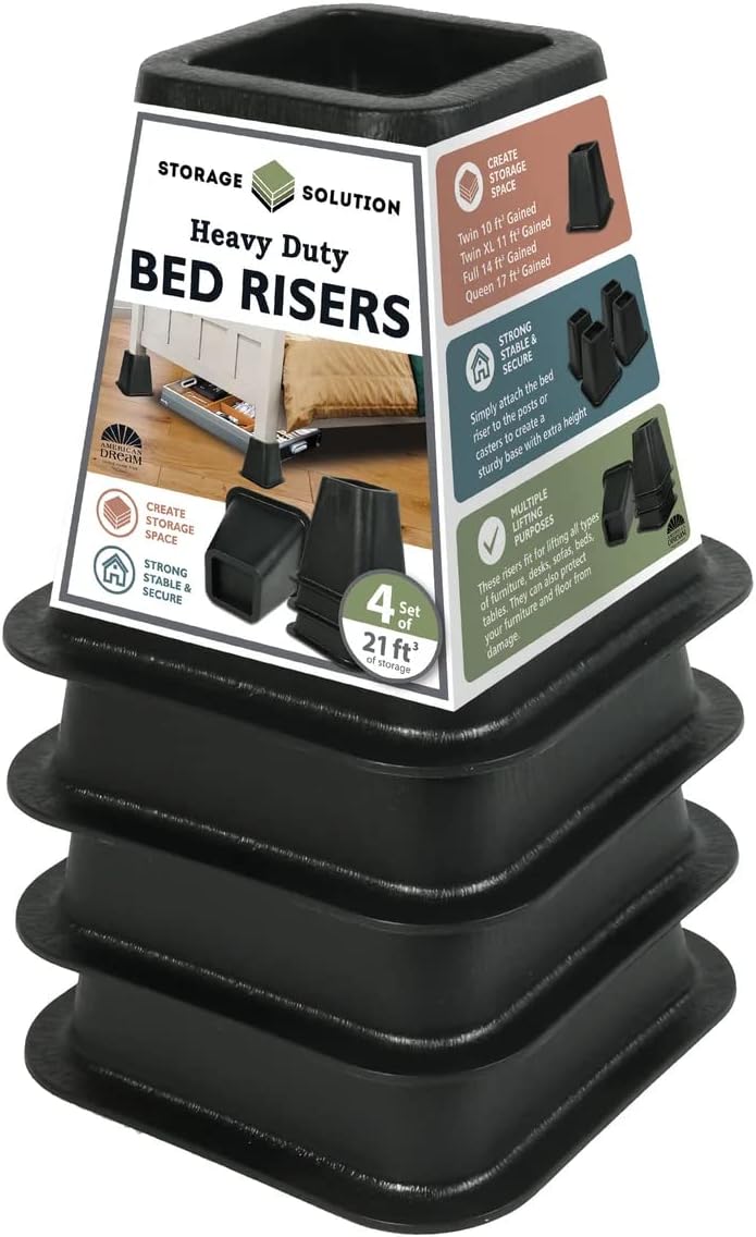 J&V TEXTILES Bed Furniture Risers - Elevation in 6 Inch Heavy Duty Risers for Sofa and Table - Supports up to 1,300 lbs - (Set of 4 Riser, Black)