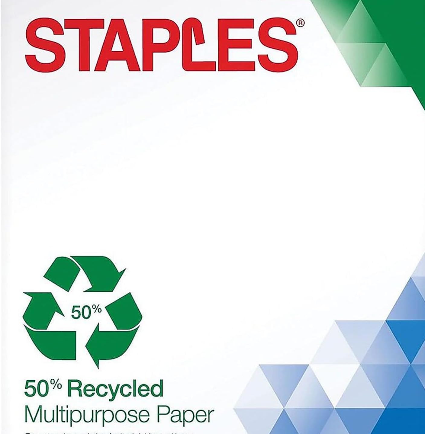 Staples 100% Recycled Printer Paper Bright White Copy/Fax/Laser/Inkjet, 500 Sheets