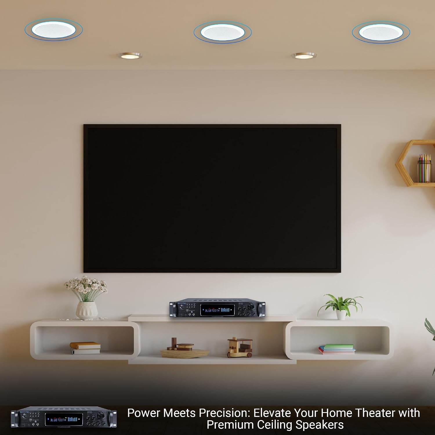 Vaiyer Home Audio System Kit, 7.2 Channel 1500W Bluetooth Amplifier | w/ 8 Qty of 5.25" Ceiling Speakers 175W Each, 4-Ch Speaker Selector