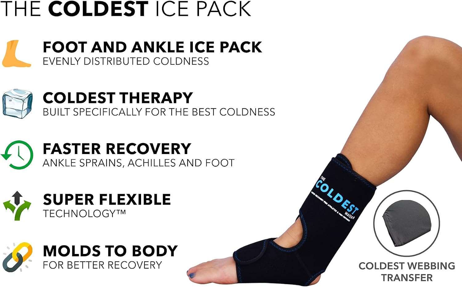 Coldest Foot Ankle Achilles Tendonitis Icing Pain Relief Ice Wrap with Cold Compression Gel Packs | Best for Achilles Tendon Injuries, Plantar Fasciitis, Heel and Sore Feet Cold Therapy