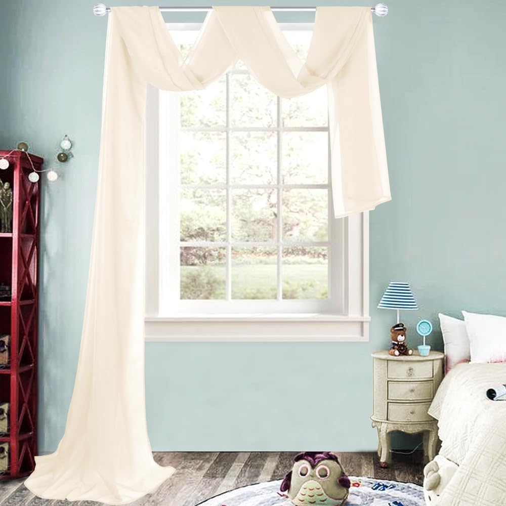 HUTO Light Pink Sheer Window Scarf Valances for Girls Room Sheer Soft Voile Curtain Scarves for Wedding Party 216 Extra Long
