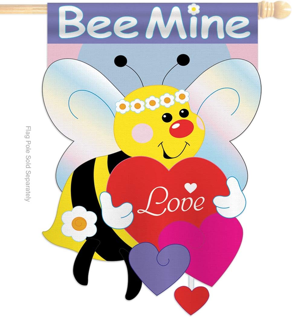 Two Group - Bee Mine Flag Spring - Seasonal Valentines Applique Decorative Vertical House Flag 28" x 44"