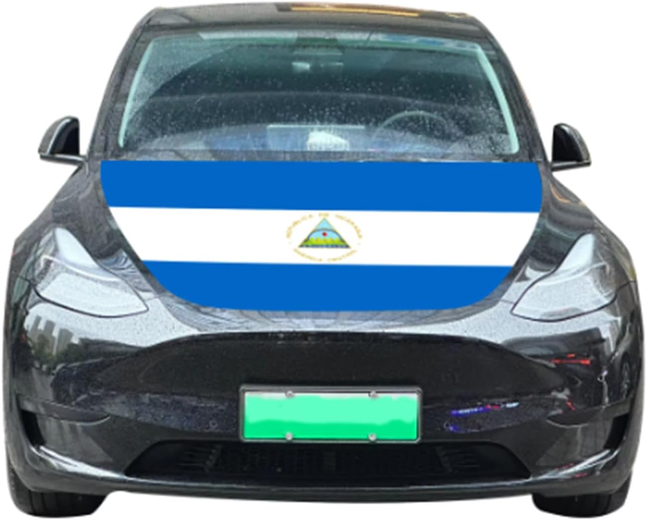 Nicaragua Car Hood Cover, Flag 4x5ft Car Bonnet Banner, Universal Fit, Elastic Polyester, Stretchable, Patriotic Automotive Hood Covers, Patriot Gifts