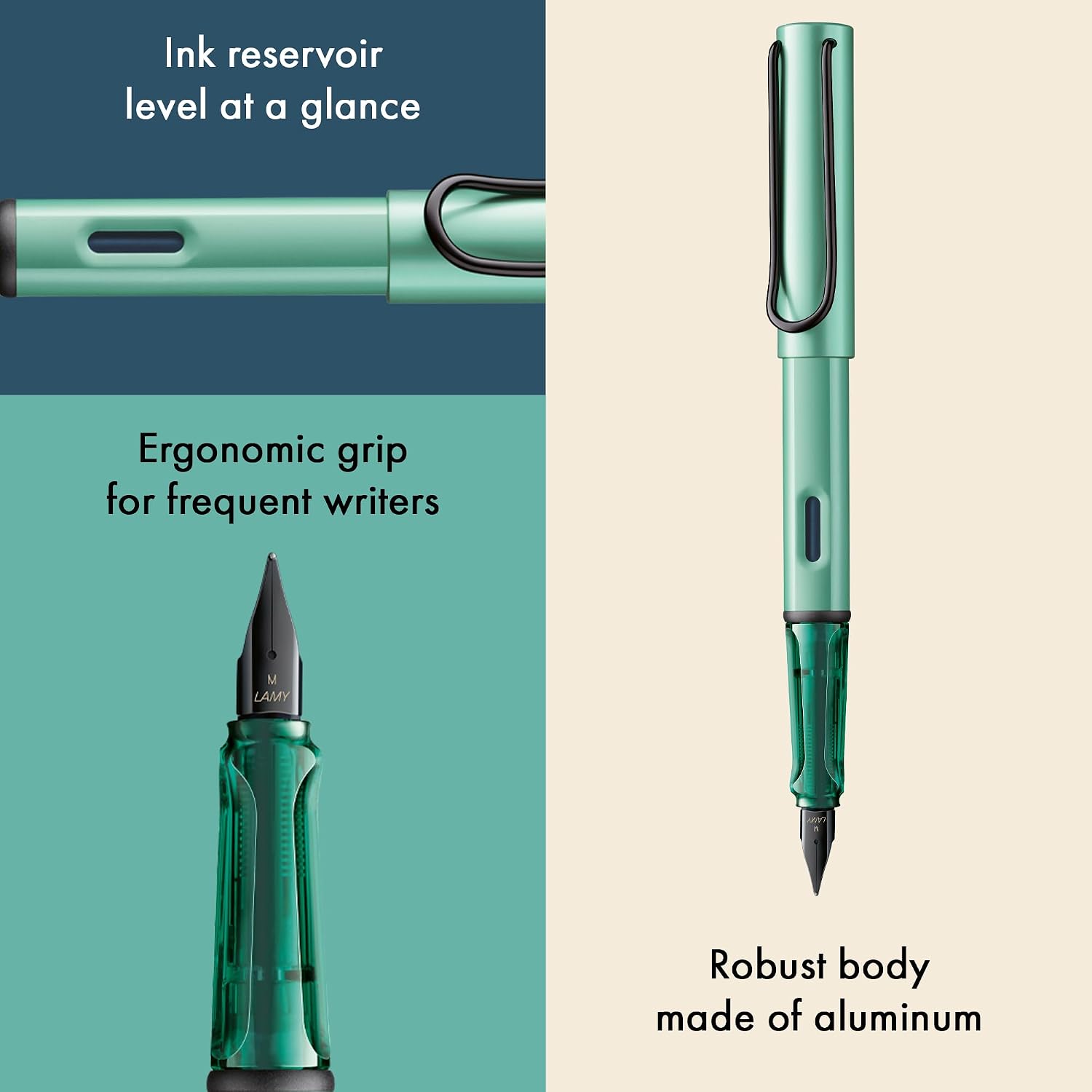 LAMY AL-star black - Fountain Pen with ergonomic grip & black Left-Handed steel nib (LH) in size M - lightweight aluminum body - including LAMY T 10 blue cartridge