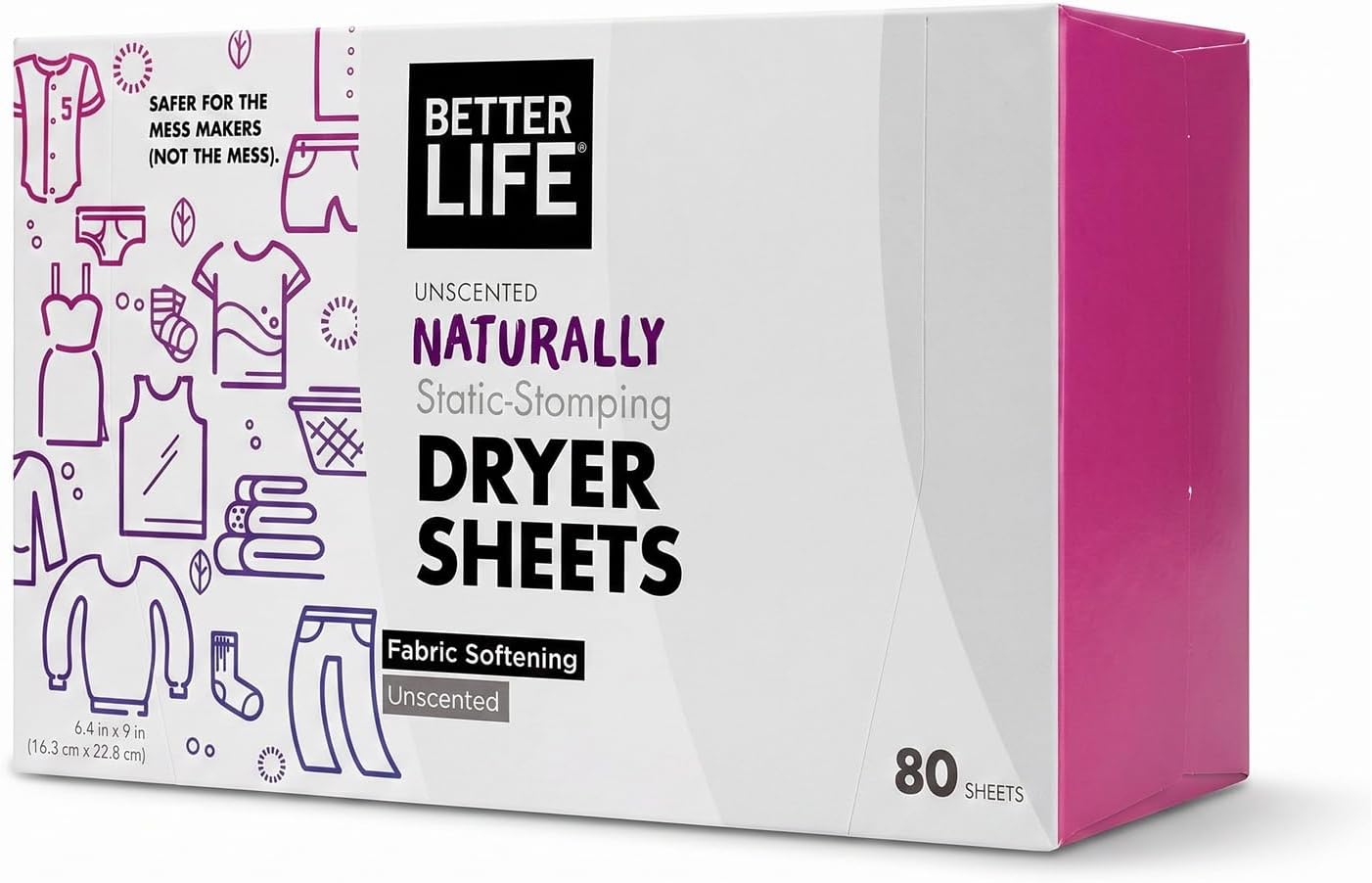 Better Life Natural Dryer Sheets, Unscented, 80 Count