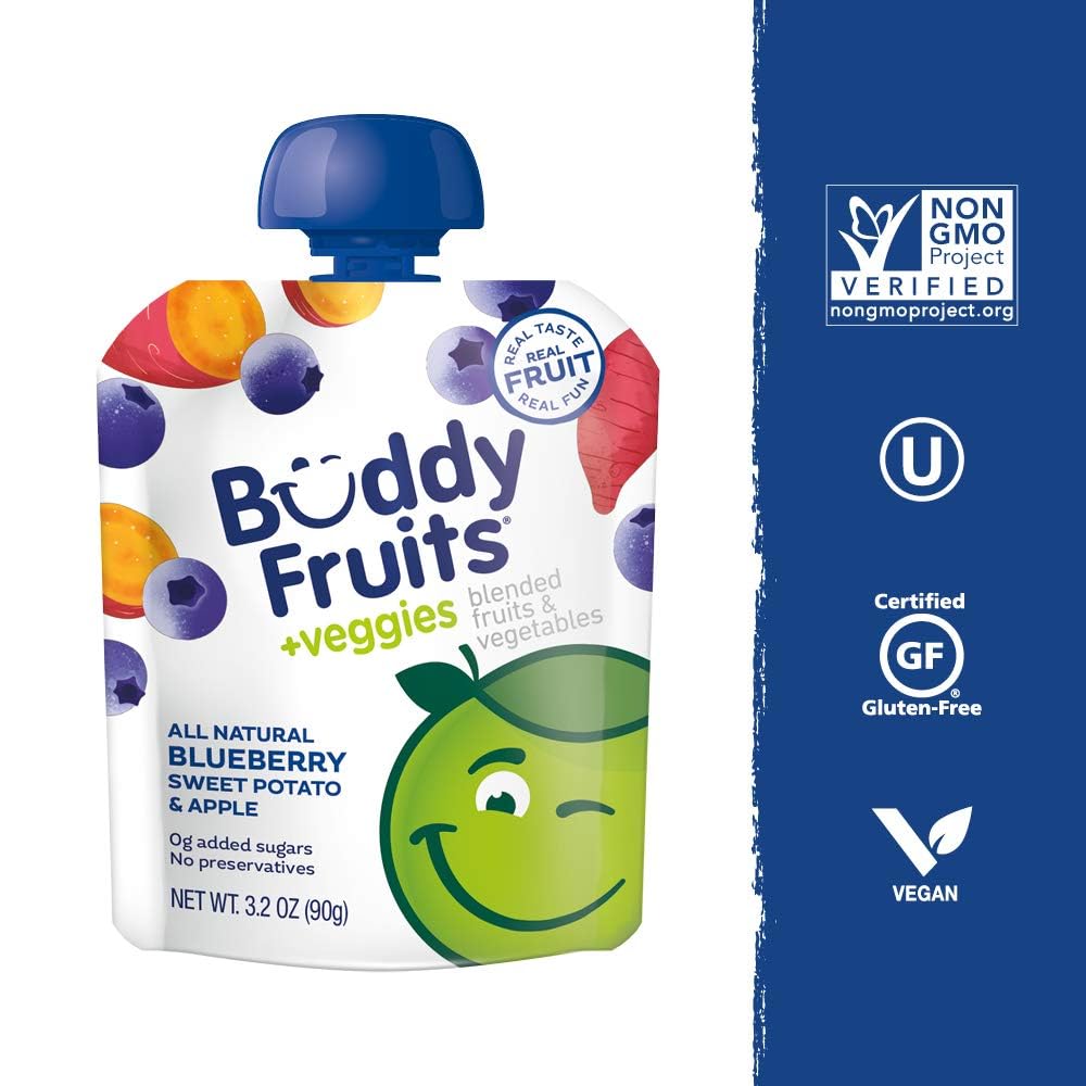 Buddy Fruits Snacks To Go Multifruit Unsweetened Applesauce 3.2oz Pouch (18pk) Gluten-Nut-Dairy-Preservatives-BPA Free, Non GMO, Kosher