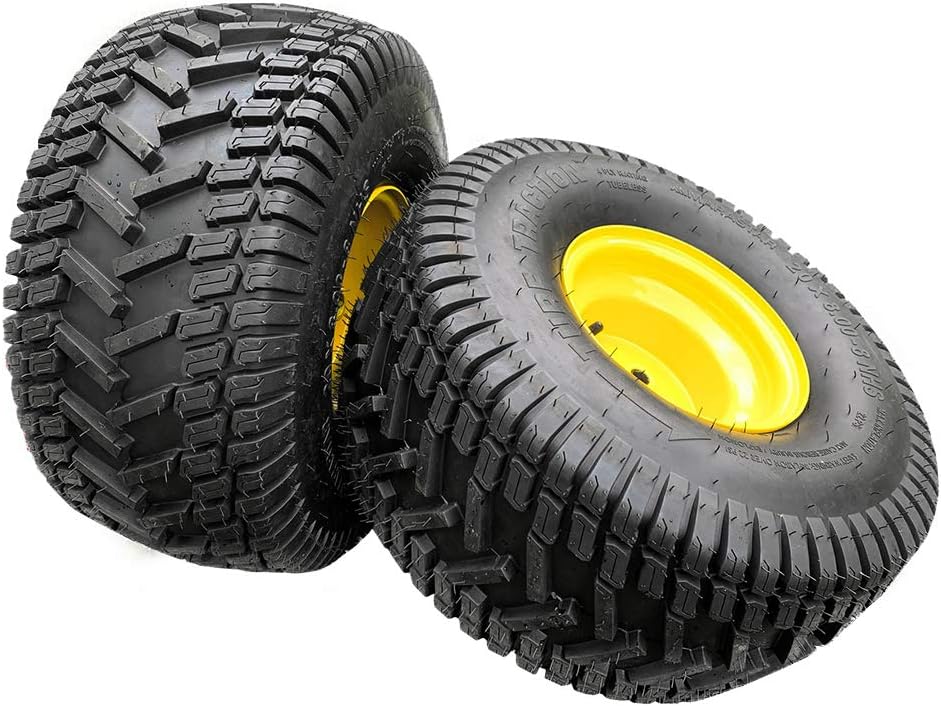 Marastar 20808-PK Tubeless Pneumatic 20x8.00-8 Tire and Wheel Assembly, Replacement Rear Tire for John Deere Riding Mowers, Turf Traction Tread