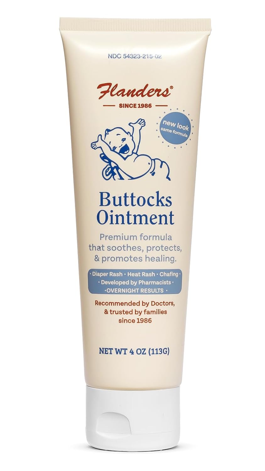 Flanders Buttocks Ointment – Zinc Oxide Diaper Rash Cream, Thick Barrier Paste for Baby & Adult Skin, Heat Rash, Chafing & Irritation Relief - 2 Pack (8oz Total)