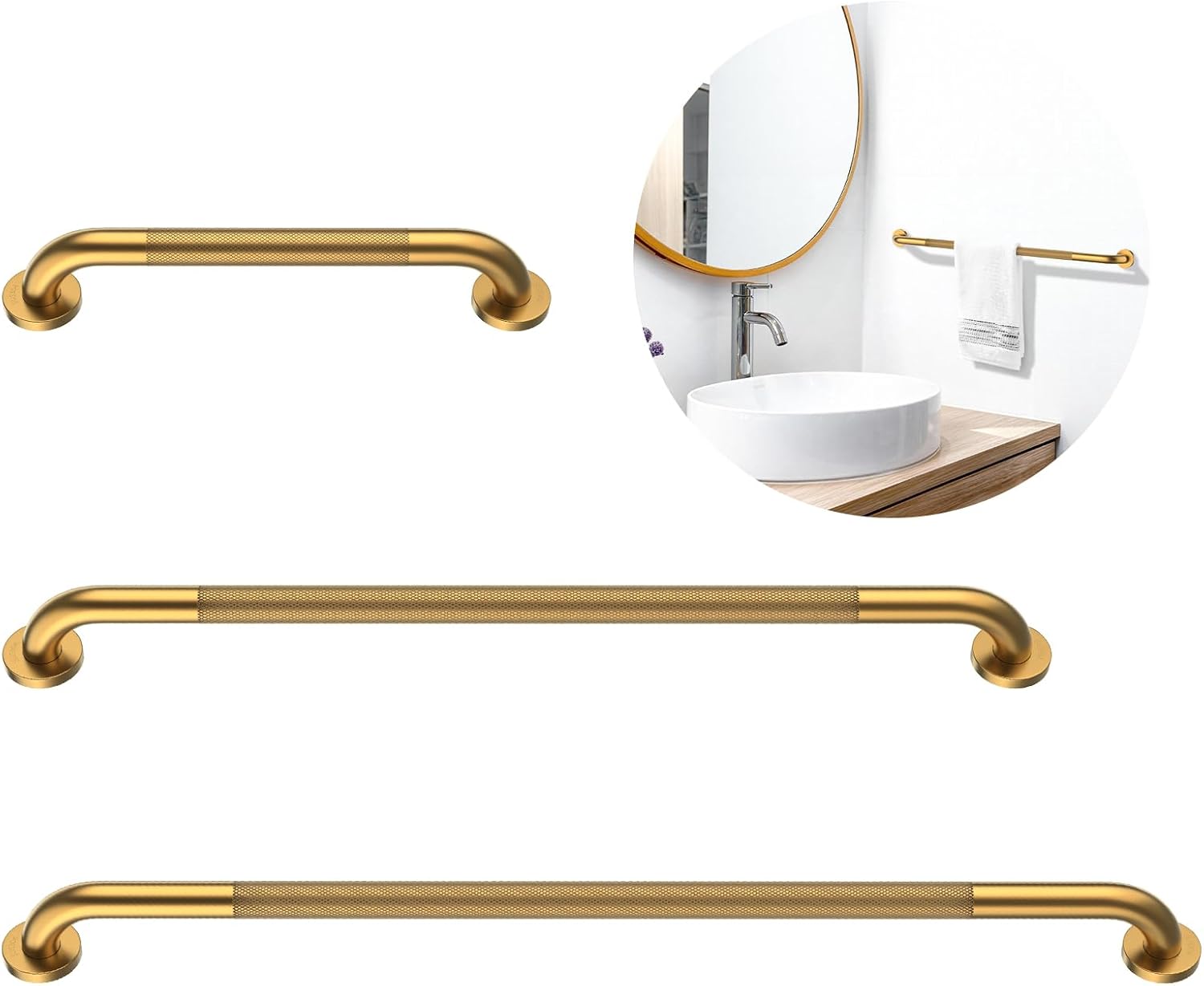 Munzong 3 Pack Commercial Handicap Grab Bars 18" 36" 42" Brushed Nickel | Bathroom Grab Bar for Shower 1.25" Diameter Anti Slip Bathroom Balance Bar Safety Hand Rail for Elderly Injury Senior