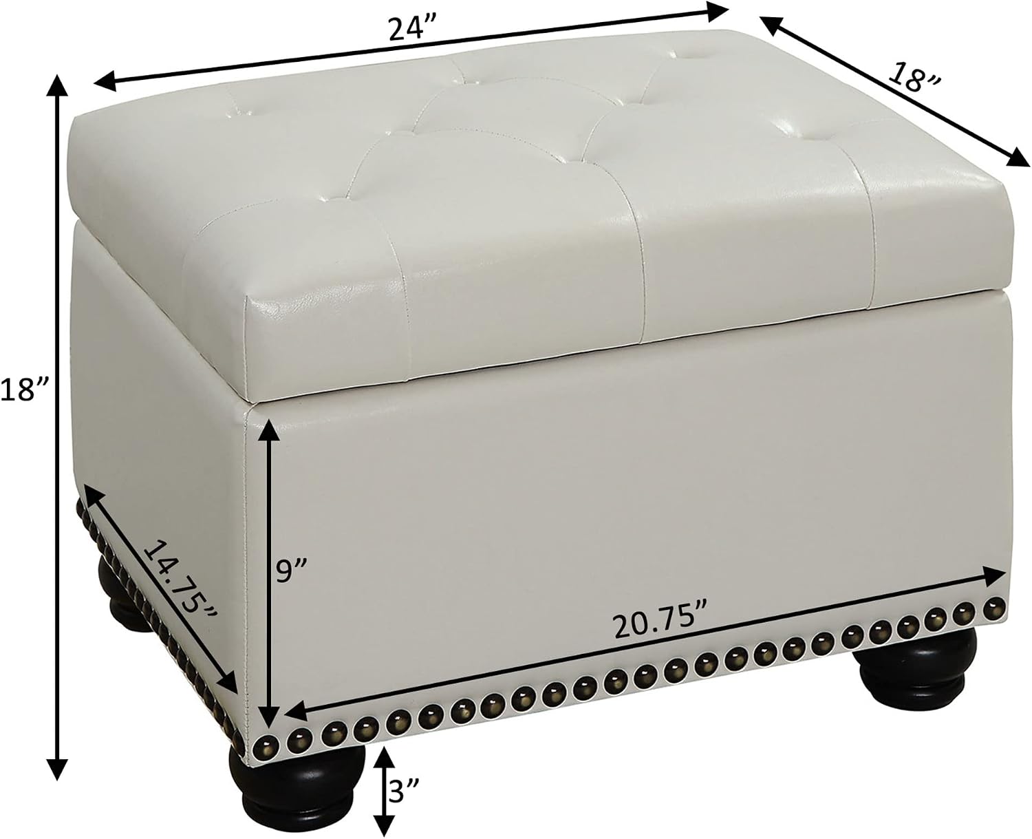 Convenience Concepts Designs4Comfort 5th Avenue Storage Ottoman 24" - Contemporary Foot Stool and Seat with Hinged Lid for Living Room, Dining Room, Office, Den, Espresso Faux Leather
