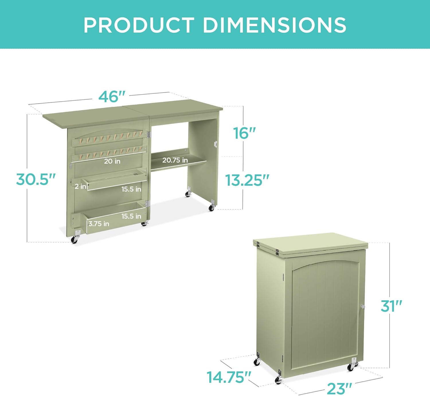 Best Choice Products Folding Sewing Table Multipurpose Craft Station & Side Desk with Compact Design, Wheels, Shelves, Storage Trays, Pegs