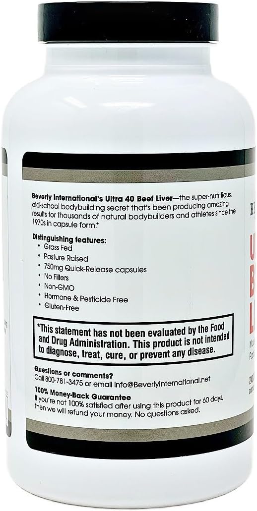 Beverly International Ultra 40 Grass Fed Desiccated Beef Liver, 500 Tabs | 100% Argentine Beef Liver, Golden-Era Secret for Boosting Muscle Growth, Stamina & Performance