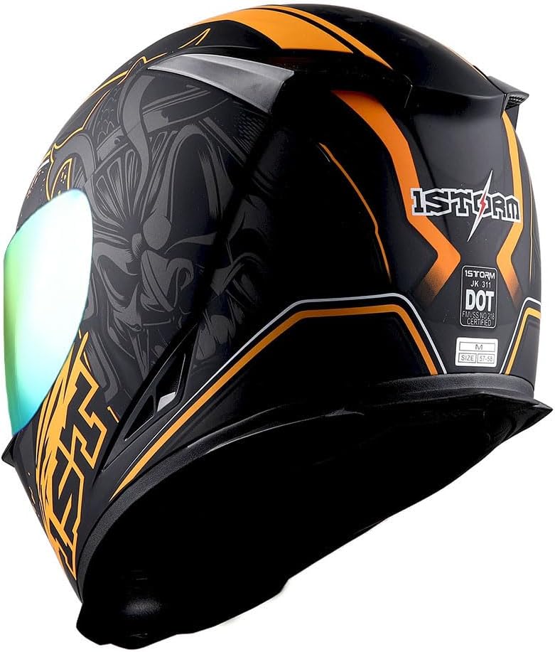 1Storm Motorcycle Full Face Helmet Skull King Matt Black + One Extra Clear Shield: HJK311