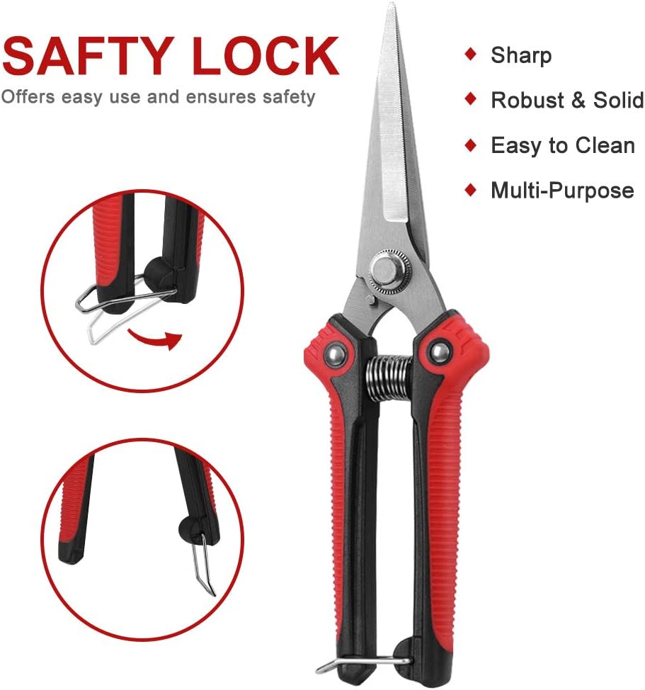 WYF Pruning Scissors, Professional Garden Shears - Straight Stainless Steel Blades - Sharp Gardening Hand Pruner for Garden Harvesting Fruits