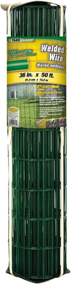 YARDGARD – 2 in. x 4 in. Mesh Welded Wire Fence – 36 in. x 50 ft. – 16‑Gauge Green Vinyl Coated Galvanized Steel – for Animal Enclosures
