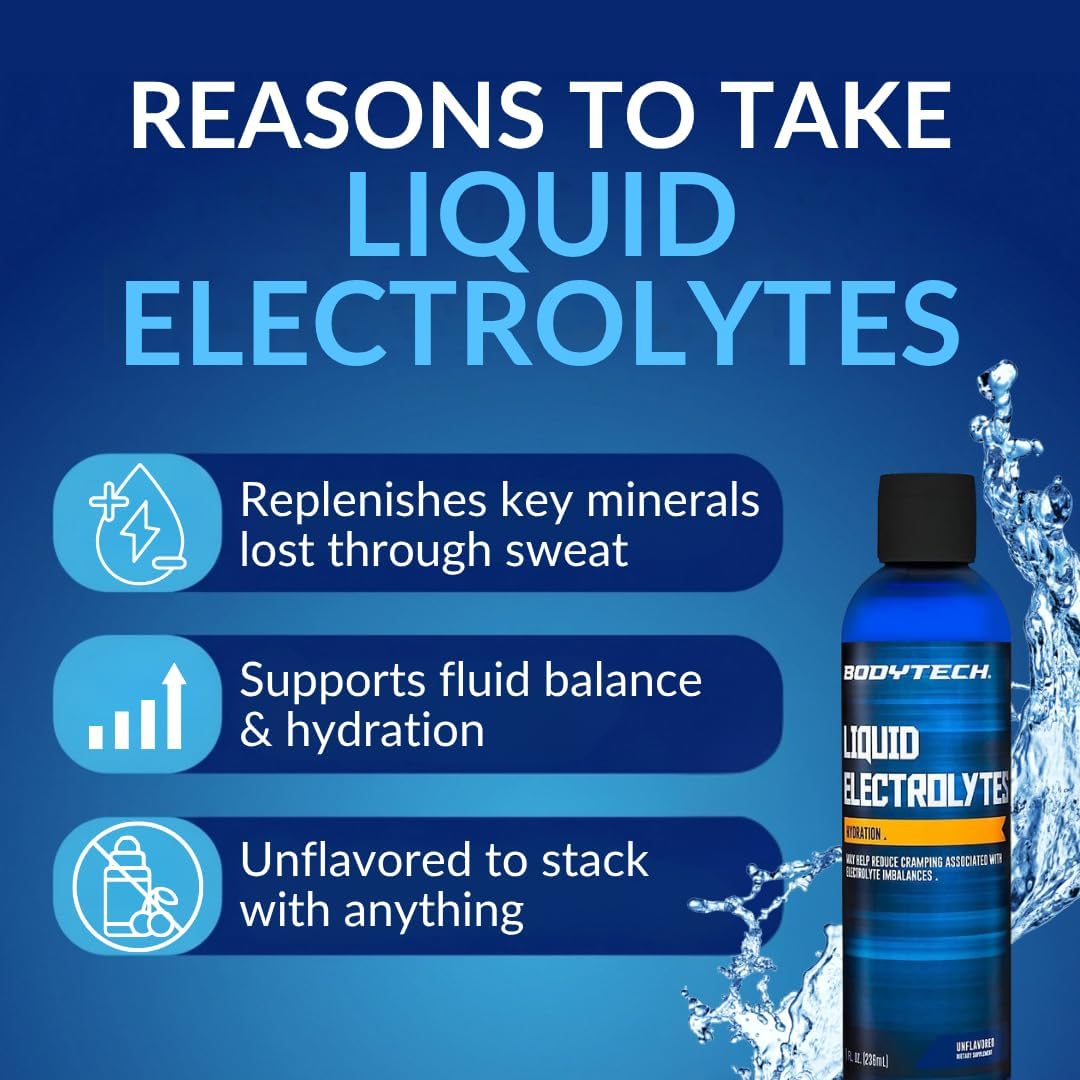 BodyTech Liquid Electrolytes Drops, Unflavored, 8 Fl Oz, 96 Servings | Hydration Concentrate with ConcenTrace Trace Minerals