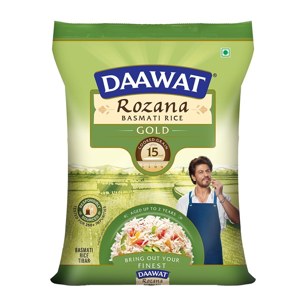 Daawat Rozana Gold Basmati Rice | Naturally Aged Long-Grain Rice | Fluffy & Non-Sticky | Ideal for Everyday Meals, 1 kg (2.2 lb)