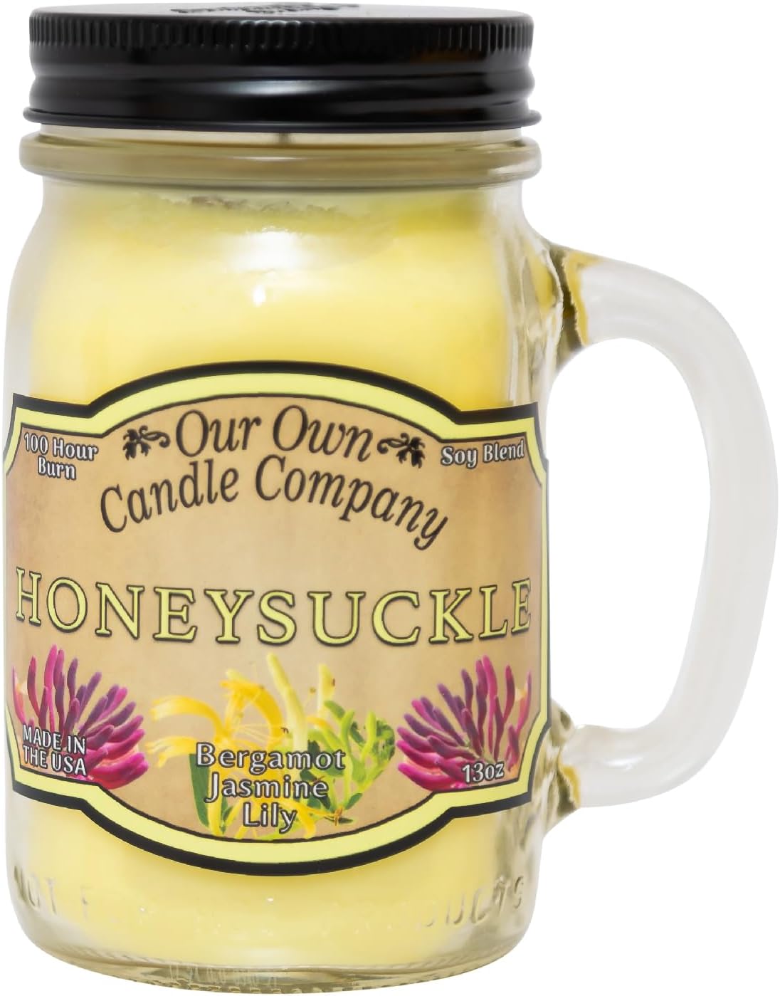 Balsam Pine Scented Mason Jar Candle, Our Own Candle Company, 13 oz | Clean, fresh Balsam-pine-tree scent; soy blend wax; lead-free wick with patented straightener; long lasting