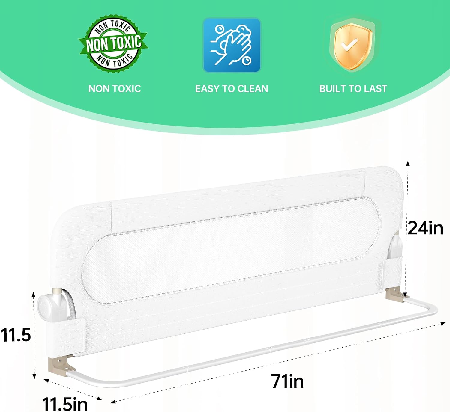 UPGOGO Folding Bed Rail for Toddlers, White, 71" L x 23.6" H | U-shaped base，Reinforced Anchors, Built-in Sponge , Secure lock