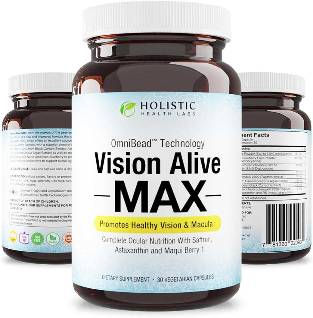 Holistic Health Labs Vision Alive Max Eye Supplement Lutein & Zeaxanthin (Lutemax® 2020) Eye Vitamins for Adults 50+ – Vision & Macular Support