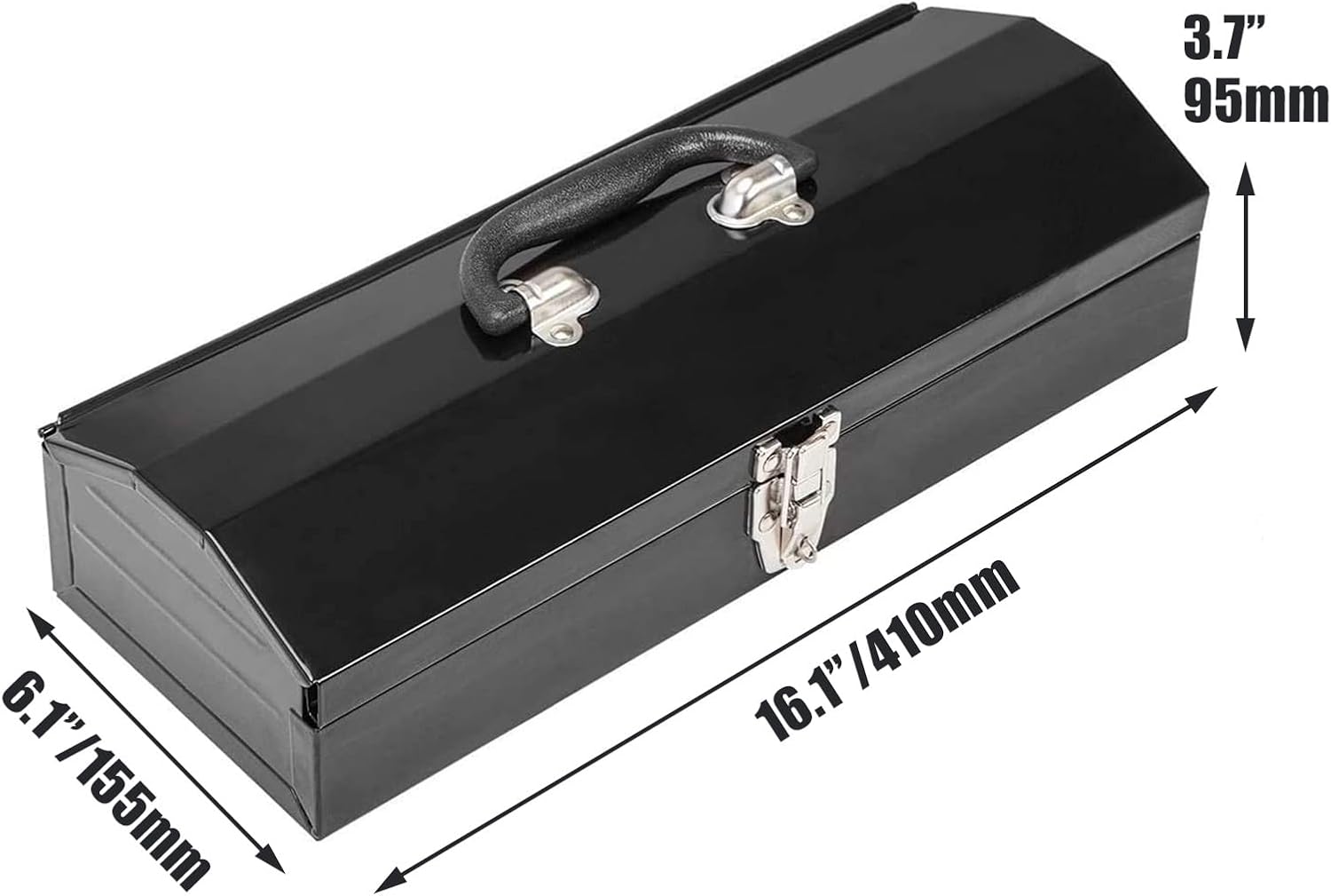 Torin ATB102B 16" Hip Roof Style Portable Steel Tool Box with Metal Latch Closure, Black