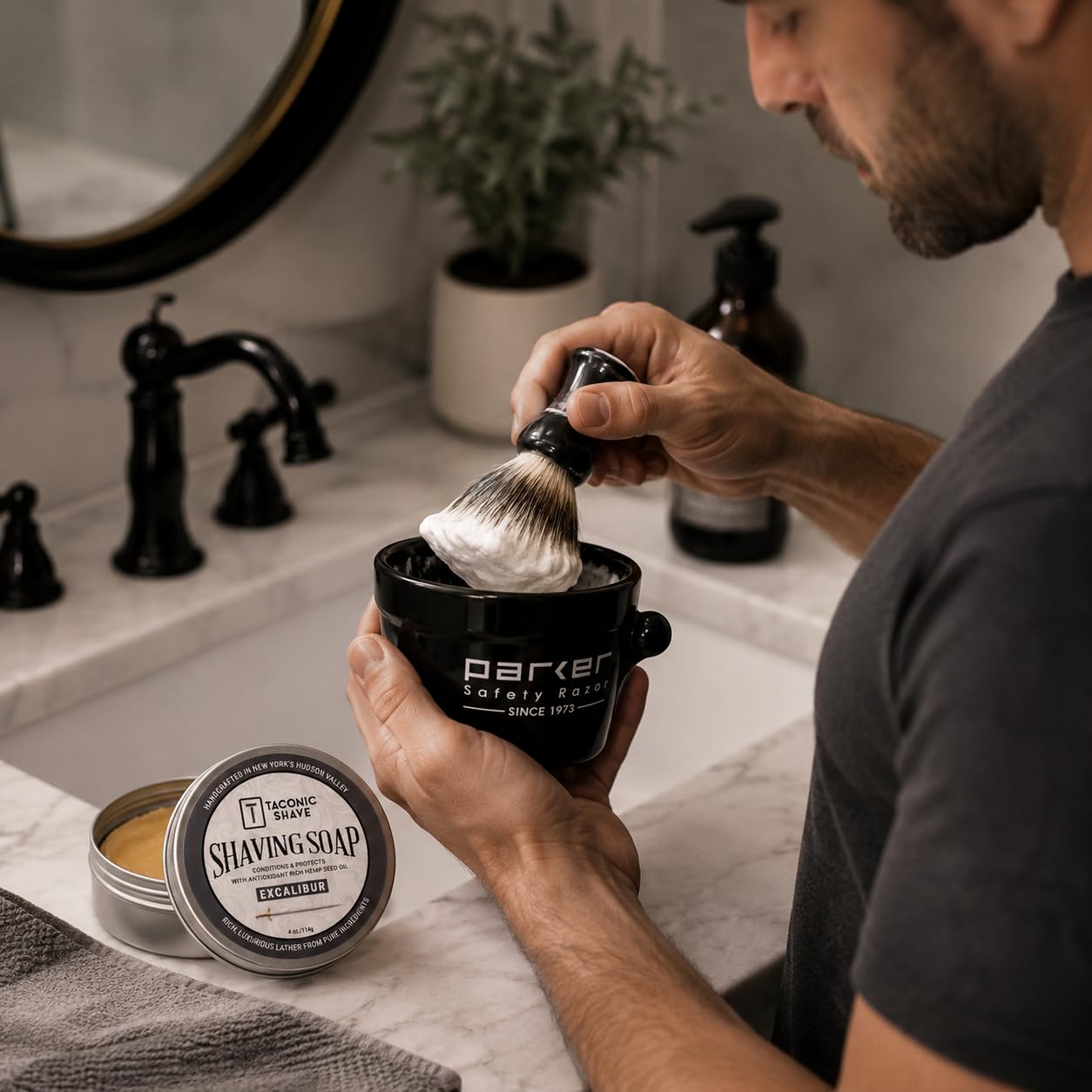 Taconic Lavender Natural Shaving Soap Puck, Rich Lather | Calming lavender aroma pairs with moisturizing natural oils to build rich protective lather for a comfortable wet shave.