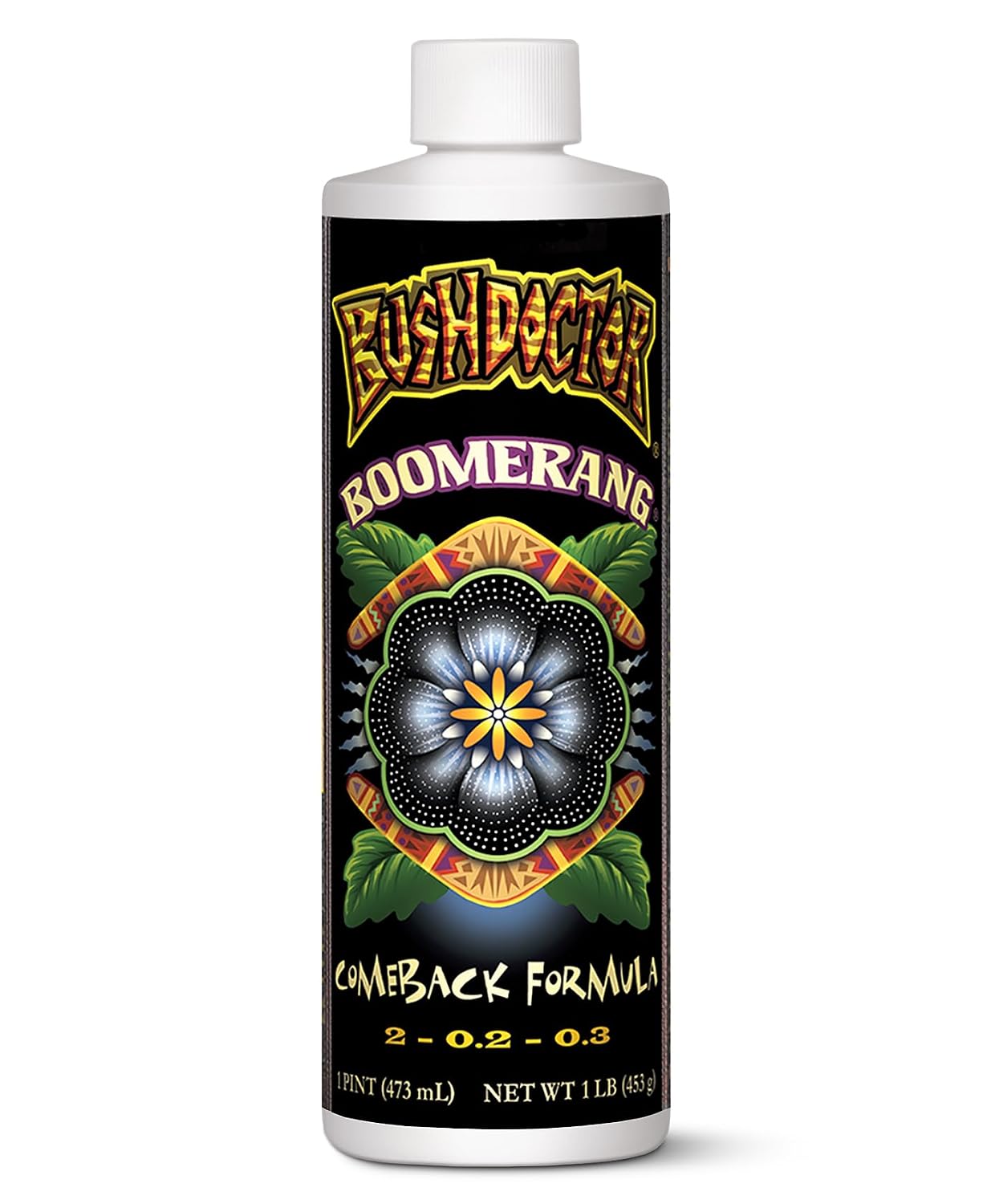 FoxFarm Bush Doctor Boomerang - 2-0.2-0.3 Comeback Formula - Microbial-Based Liquid Plant Fertilizer for Root Zone Support, Immediate Nutrient Uptake - Helps Plants Recover from Abiotic Stress-1 Pint