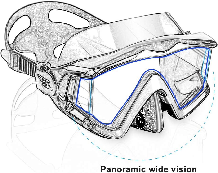 Adult Pano 3 Scuba Diving Mask, Tempered Glass Snorkel Mask Anti-Fog Swim Mask No Leakage Swim Goggles with Nose Cover Snorkeling Gear for Snorkeling