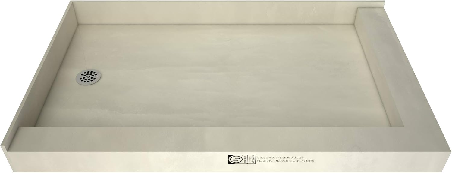 Tile Redi B3754L-DRRDPVZ Shower Pan Kit with Flashing, Left Drain- Double Curb Shower Base, 2" PVC Drain and Plate Included, 54" Width x 37" Depth