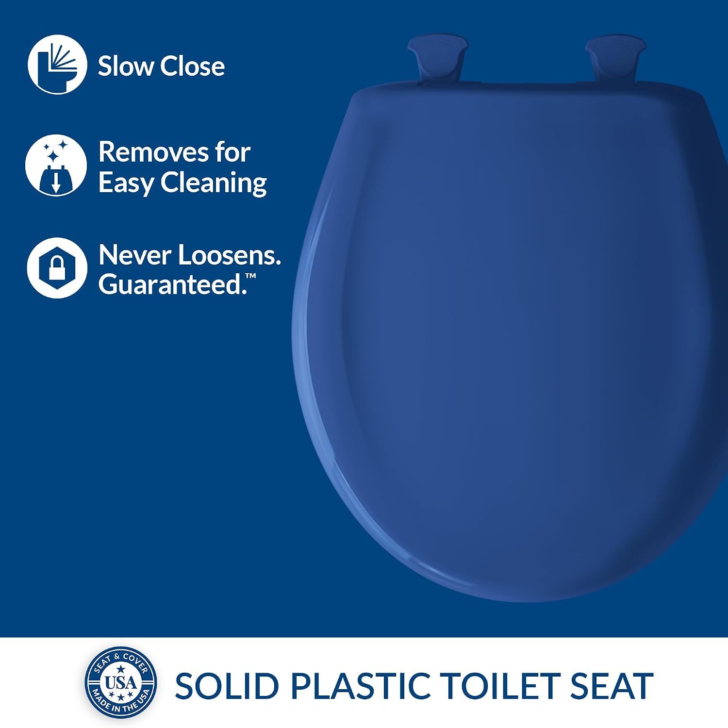 Bemis Classic Colors Slow Close Toilet Seat, Easy Clean Hinges and Durable Plastic Seat, Made in USA, Elongated, Black