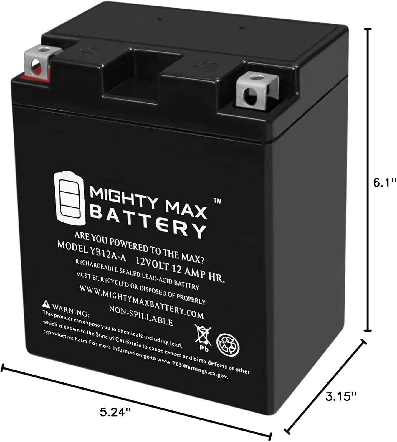 Mighty Max Battery YB14L-A2 -12 Volt 12 AH, 210 CCA, Rechargeable Maintenance Free SLA AGM Motorcycle Battery