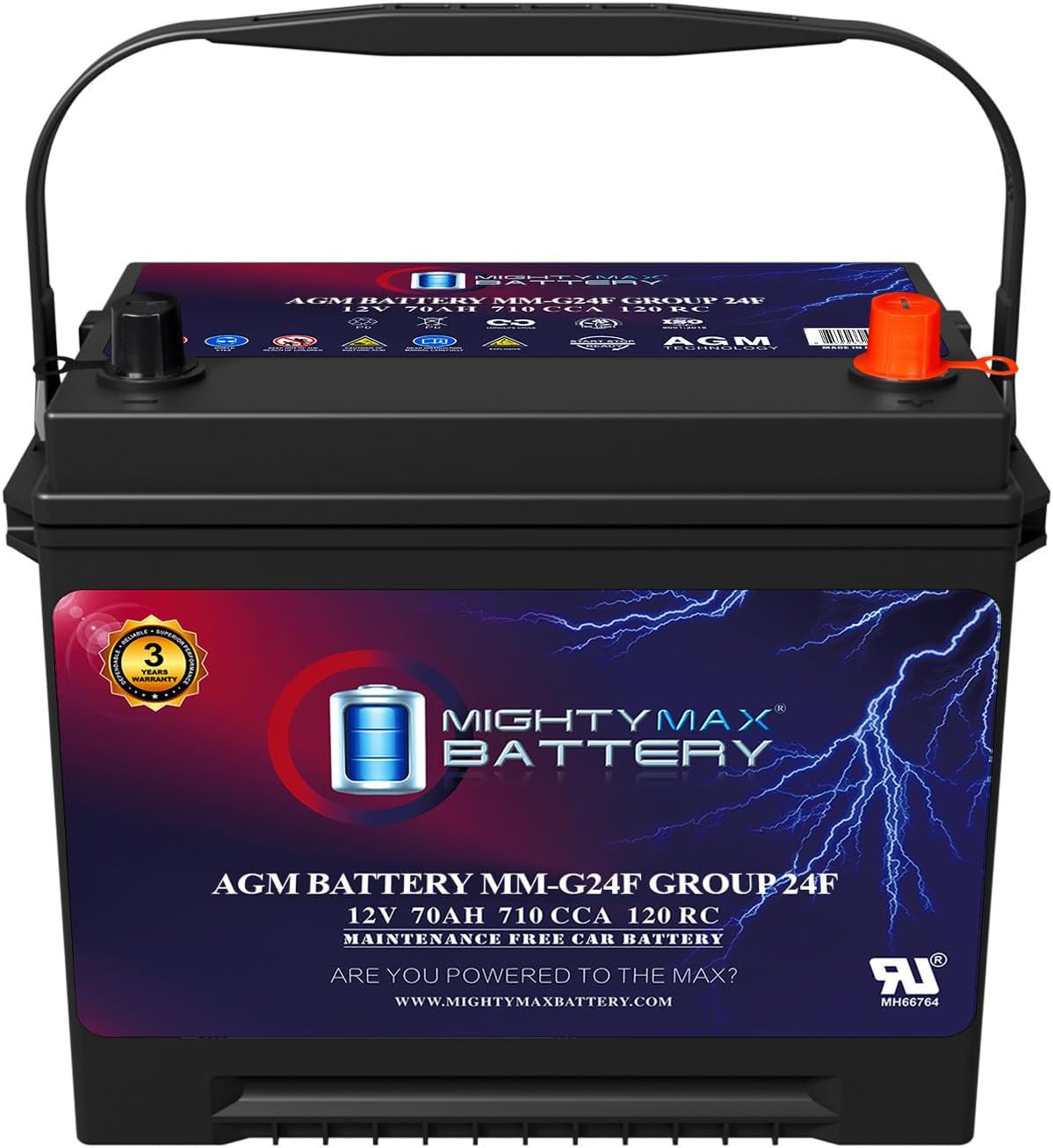 Mighty Max Battery MM-H8 Start and Stop Car BCI Group 49 12V 95Ah, 160RC, 900 CCA Rechargeable AGM Car Battery