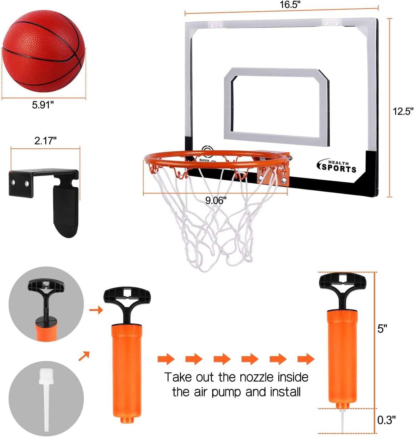Mini Basketball Hoop Over The Door - Wall Mounted Basketball Hoop Set with Complete Accessories - Basketball Toys Gifts for 6 7 8 9 10 11 12 Year